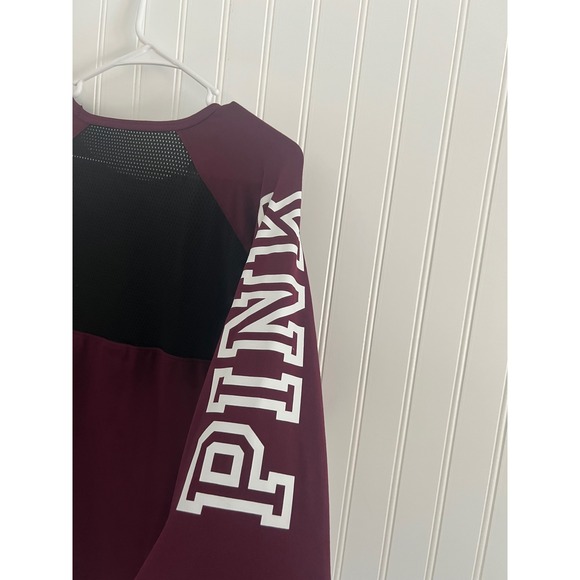 Victoria's Secret PINK Long Sleeve Active Top Burgundy Mesh Back Thumbholes S - Picture 8 of 8